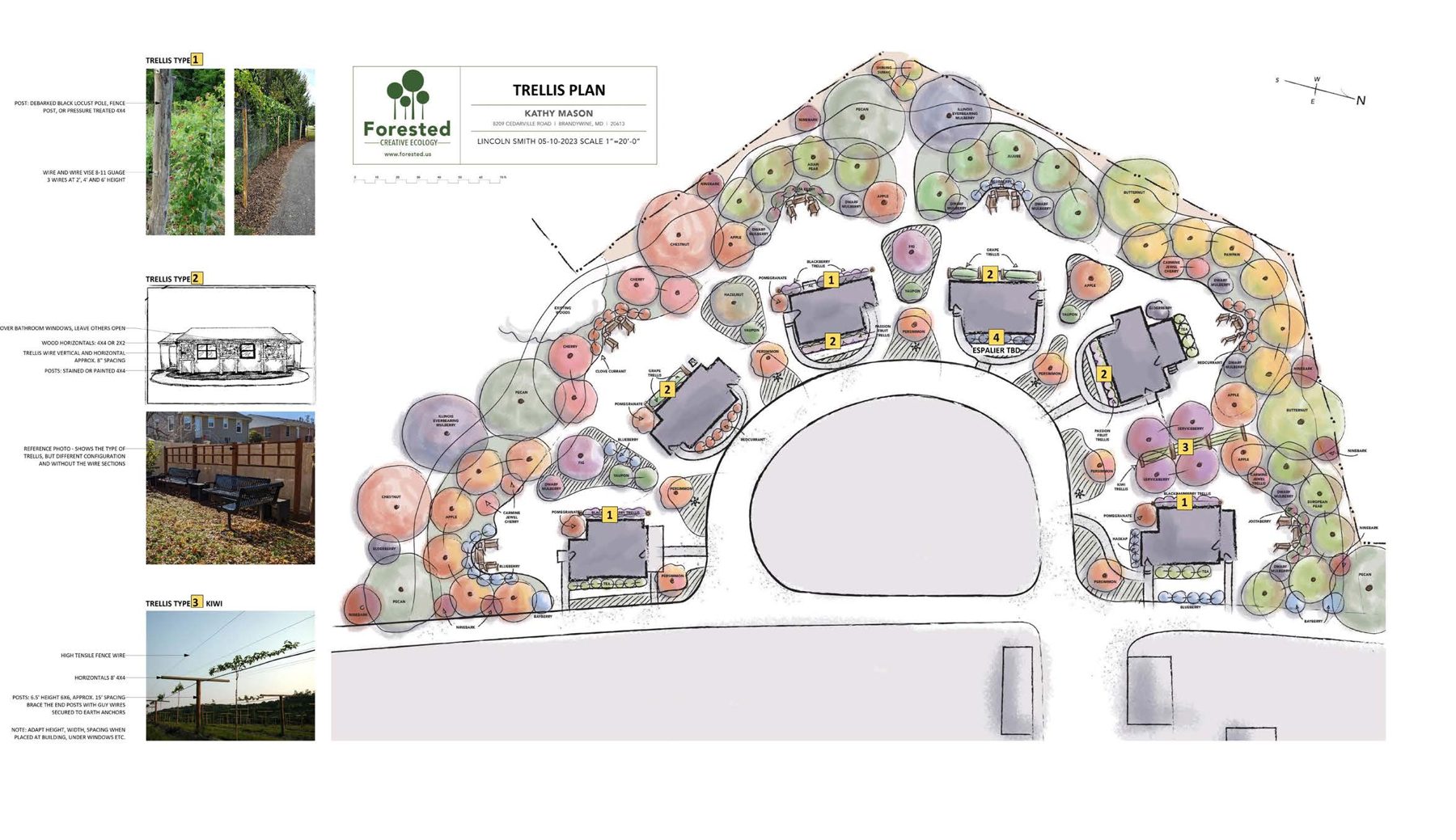 Planting and trellis site plan drawing for the proposed campus grounds